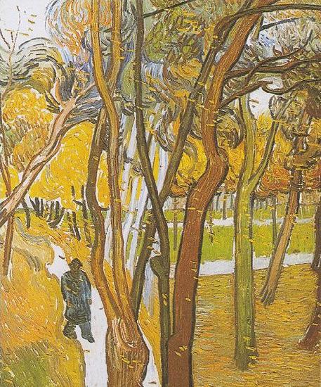 Vincent Van Gogh Walkers in the park with falling leaves